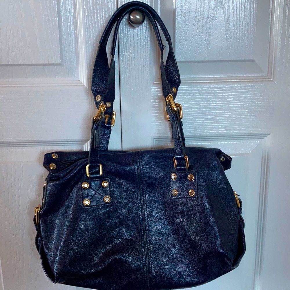 Vegan royal purple leather purse with gold hardware